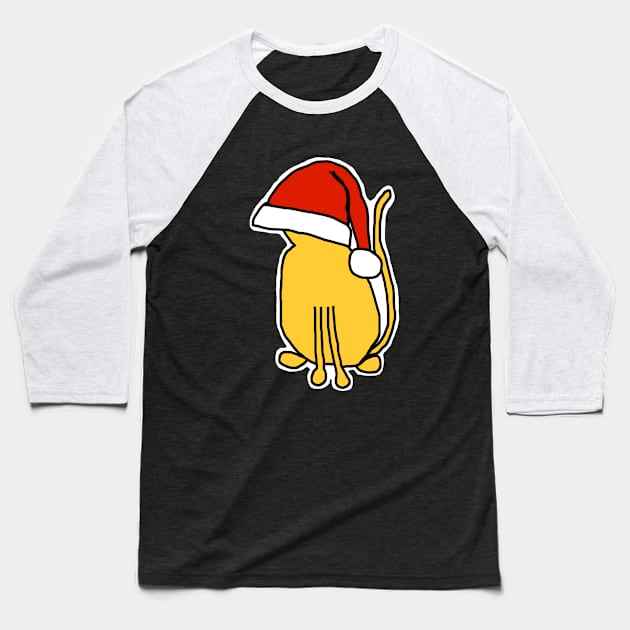 Yellow Cat in a Christmas Santa Hat Baseball T-Shirt by ellenhenryart